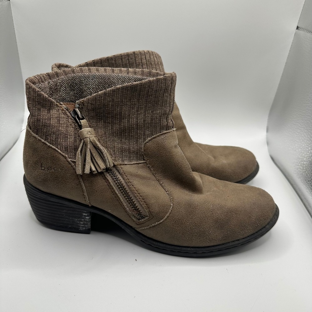 Boc Women's Brown‎ Suede Knit Ankle Boots Side Zip Tassel Block Heel Size 8